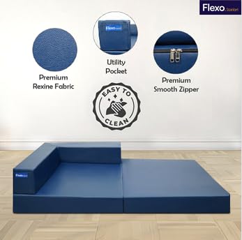 Image of Starlon Foldable Vegan Leather Sofa Cum Bed for Outdoor /Indoor | One Seater Sofa for Corner Placement | Portable & Space-Saving Design (Navy Blue)