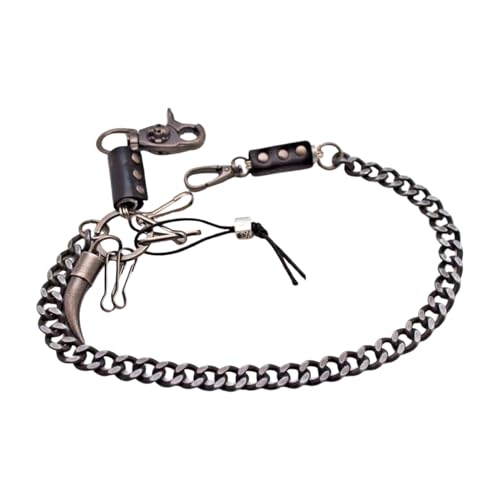 Men Fashion Wallet Chain Chunky Links Metal Jeans Long Strand Horn Silver Heavy Duty Bold