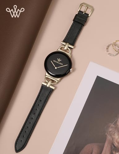 Image of Wearlizer Leather Bands Compatible with Google Pixel Watch 4 /3 41mm /Pixel Watch 2 /1 Band Women, Dressy Designer Slim Leather Strap with D-Shape Metal Buckle for Pixel Smartwatch Accessories