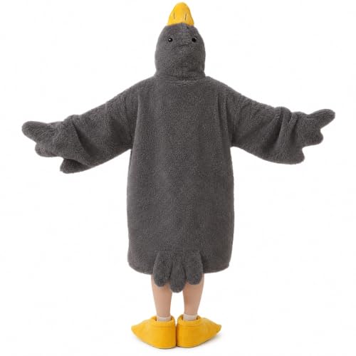 Goose Blanket Hoodie Onesie Oversized Wearable Hoodie Blanket with Sleeves Goose Duck Costume Pajamas for Kids Adults (Grey S)