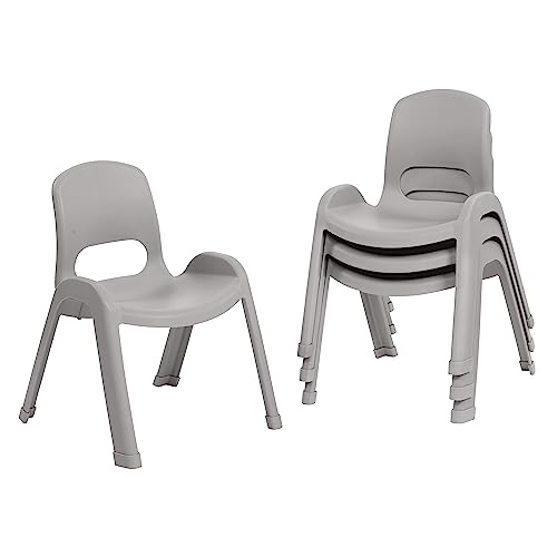 Image of ECR4Kids Plastic Stackable SitRight Chair, 11in, Classroom Furniture, Light Grey, 4-Pack