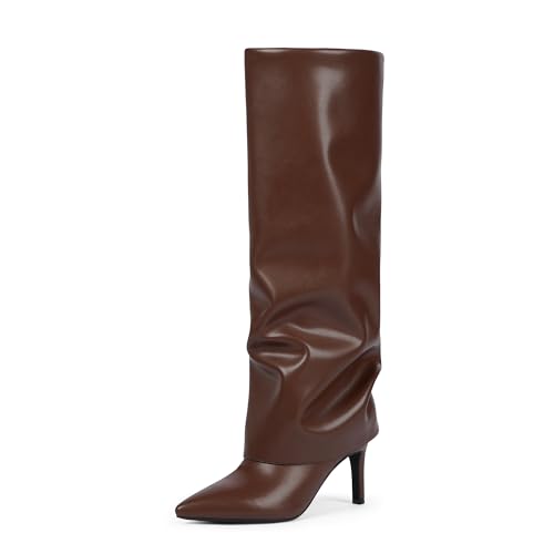 Image of VIUGJNEX Fold Over Boots for Women Fall Tall Knee High Boots