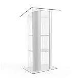 FixtureDisplays® Clear Acrylic Plexiglass Podium Curved Brushed Stainless Steel Sides Pulpit...