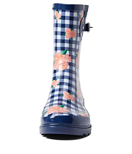 Western Chief Waterproof Mid Rain Boots For Women - 100% Natural Rubber Upper, Subtle Plaid Print, And Man-Made Outsole Blooming 8 M #TOP1