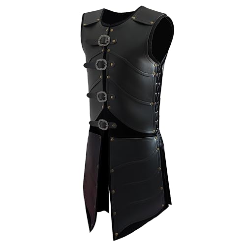 Deluxe Medieval Chest Armor Viking Warrior Adjustable Leather Armour Breastplate Costume for LARP Party Halloween Cosplay (Men Armor Black)