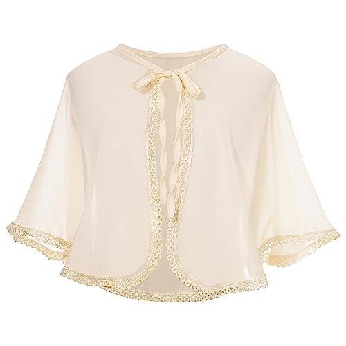 JEATHA Flower Girls Chiffon Bolero Shrug Elegant Cardigan Lace-up Shawl Cape for Wedding Party Dress Cover Up