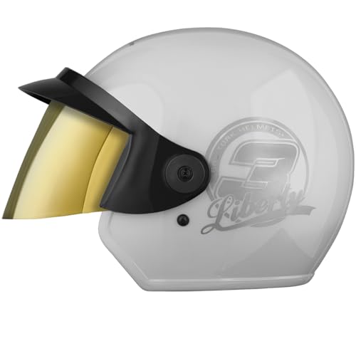 CAPACETE ABERTO PRO TORK LIBERTY 3 SOLID BRANCO TAM. 60 VIS. DOURADA