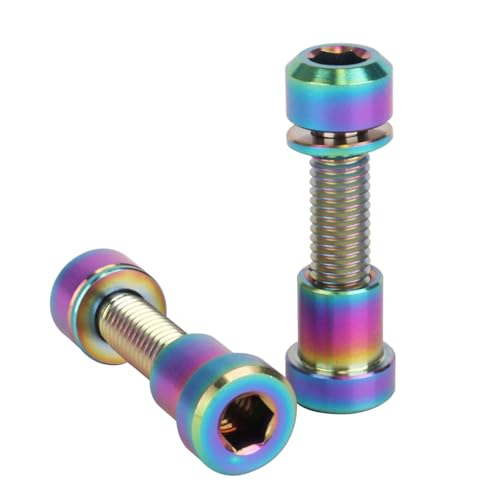 Image of Titanium Bolt M5x16 18 20mm with Washer Steerer Clamp Nut for Bicycle Stem Front Forking Lock Pack of 2 (Rainbow, M5x18mm)