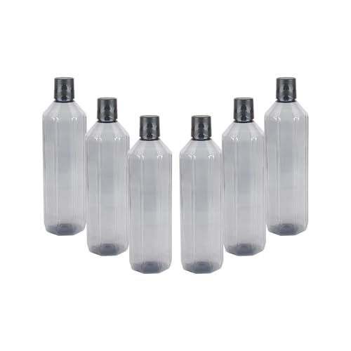 Image of PEARLPET Gemini BPA-Free Plastic Water Bottle Set |Lightweight, Leak-Proof & Freezer Safe - Pack of 6 (1000ml Each), Grey