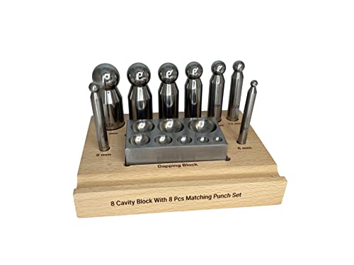 Proops - 8 pc 5 - 27 mm Escopleado en soporte de madera de bloque de Dapping Punzones y acero (J1401). Color negro Cover