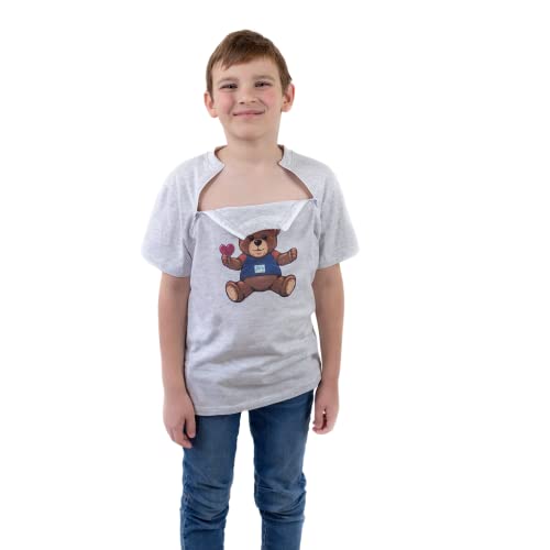 MandMcares Kid's Chemo T-Shirt with Chest Port Access | Dialysis Clothing with Chest Zippers for Catheter Easy Access (X-Large, Gray)