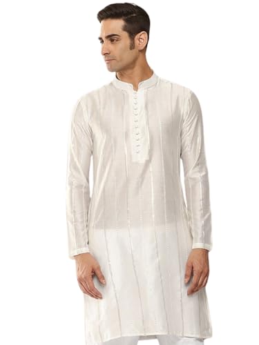 Image of See Designs Men's Long Sleeve Side Slit Chanderi Silk Sequins Mandarin Collar Kurta
