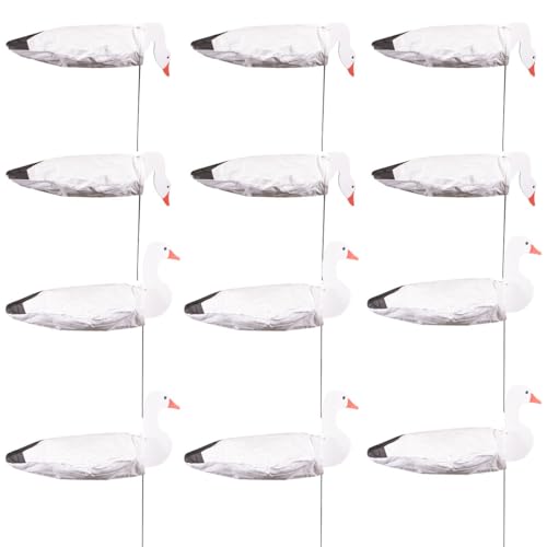 Avery GHG Pro-Grade Snow Goose Sock Decoys, 12-Pack | Durable Realistic Hunting Windsock Decoy Set with 24' Stable Foldable Ground Stakes, Resistant No-Glare Matte Bodies - with Heads (77502)