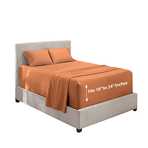 Image of Hearth & Harbor Extra Deep Pocket California King Sheet Set, Rust | 4 Piece Bed Sheet Set, Ultra Soft & Breathable, Fits Up to 24 inch Mattress, Hotel Luxury
