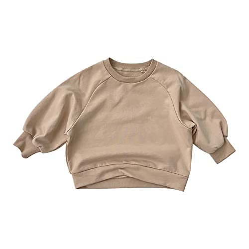 Generic Toddler Boys Girls Solid Soft Cotton Thin Sweatshirt Pullover Long Sleeve Crewneck top fall winter (A-Khaki, 3-4 Years)