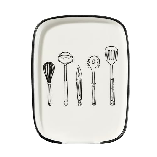 Ceramic Spoon Rest for Stove Top, White and Cute Spoon Holder for Kitchen Counter, Heat-Resistant Cooking Utensil Rest for Kitchen Counter Decor, Cooking Spoon and Spatula Holder