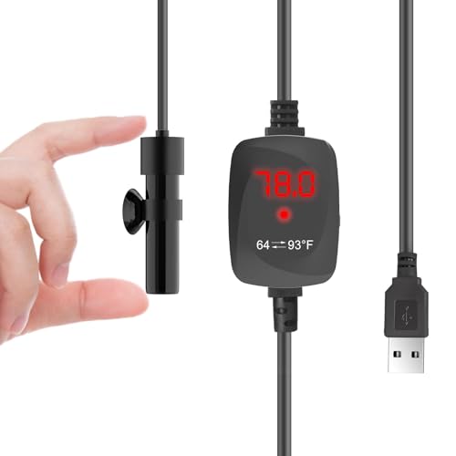 VCRAZE Mini Aquarium Heater 5V/2A USB 10W Super Small Fish Tank Heater with Digital Display Thermostat, Alumina Ceramic Betta Tank Heater Turtle Heater for Tanks up to 1 Gallon