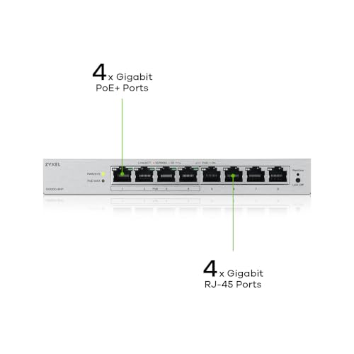 Zyxel Network Switch 8 Puertos | Web-Managed PoE+ | GS1200-8HPV3 | 4 Puertos PoE+ con 68W presupuesto + 4 Puertos GbE, sin ventilador, VLAN, QoS, IGMP snooping, eficiente energéticamente, fuente de poder incluida miniatura 3