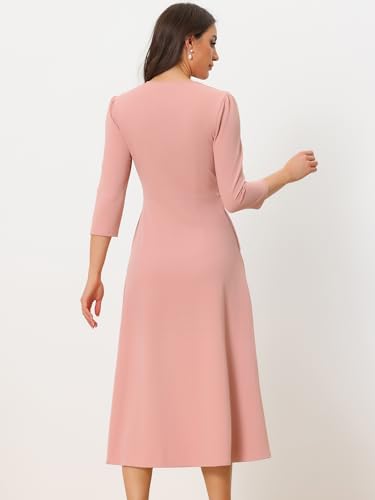 Image of Allegra K Womens 3 /4 Sleeve A-Line Business Work Formal Midi Dress | Elegant Dresses with Pockets, V Neck, Cockatail Party Church Funeral Outfits, Spring Fall Winter