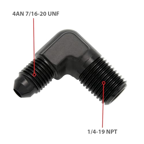 Codo de aluminio negro de 90 grados con conexiones AN4 y 1/4 NPT macho 3