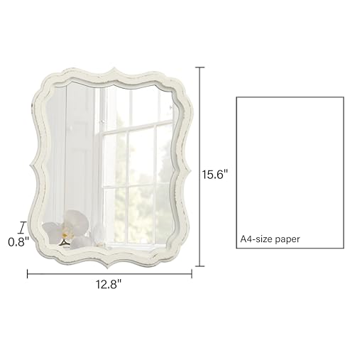 Rustic White Small Scalloped Wall Mirror 12" x 15", Mirror Wall Decor, Decorative Wall Mounted Mirrors, Bathroom Mirrors for Vanity, Distressed Finish Vintage Wall Mirror for Living Room - Image 3
