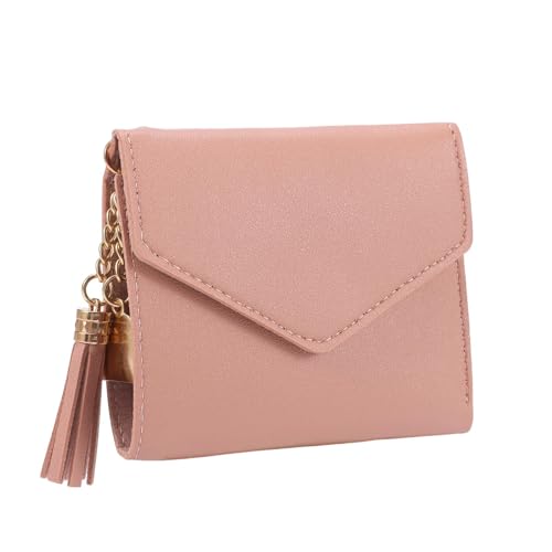 1 PC Small Wallet, Light Metal Heart & Tassel Decor Wallet Small Bifold for Modern Women Elegant and Lightweight Coin Pocket Small Purse (Pink)