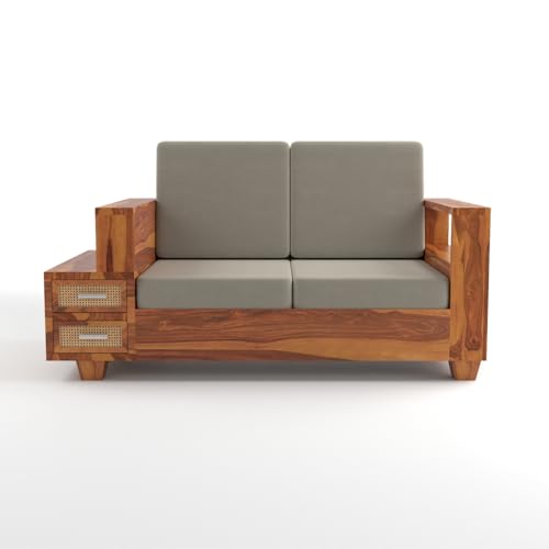 Image of Sheesham Wood 4 Seater Sofa Set with 2 Drawer Storage | 2+2 Wooden Sofa Set Furniture for Living Room Home Office (Natural Cane,Honey Finish)
