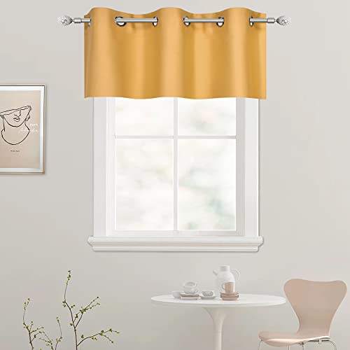 DECOVSUN Yellow Valance for Kitchen Blackout Thermal Insulated 42X18 Inches Short Curtains Drapes Grommet Valance for Bedroom/Living Room 1 Panel
