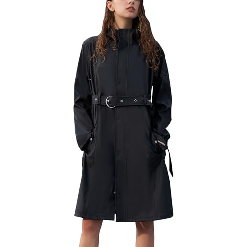 HALO RAIN Women's Single Breasted Long Trench Coat Windproof Raincoat Outerwear Lightweight Windbreaker with Blet & Hood
