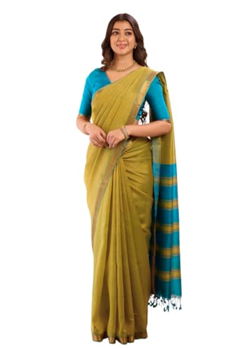 Image of Women's Cotton Woven Soft Sarees With Attach Blouse Piece.