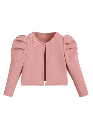 Floerns Toddler Girl's Long Puff Sleeve Cardigan Pearls Beaded Jacket Children Knitted Coat