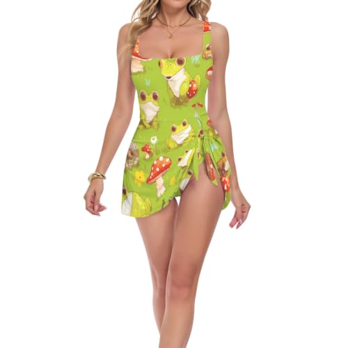 Maillot de bain minceur avec cravate froncée latérale vert et champignon