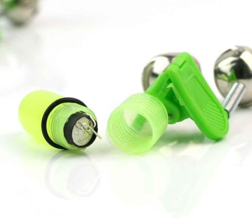 Fishing Rod Tip Bite Alert Alarm, Twin Bells with Night LED Light Lamp Fishing Bite, Green Indicators Hunting and Fishing, Fishing Accessories - Image 3