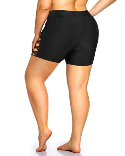 Holipick Plus Size Swim Shorts for Women High Waist Swim Bottoms Strappy Swimsuit Boyshorts Bathing Suit Shorts4