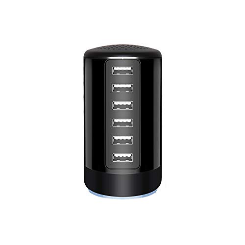 6 Ports Desktop Charging Station,USB Hub Fsat Wall Charger,Compatible with Cell Phones, Smart Phones, Tablets, and Other Electronics (All Black)