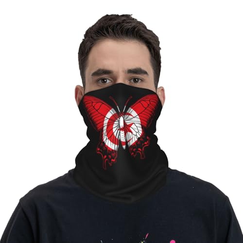Tunis Tunisians Flag Butterfly Neck Gaiter Balaclava Face Mask for Men Women Patriotic Design Seamless Bandana Cover Scarf Headwear Headband Head Wrap White