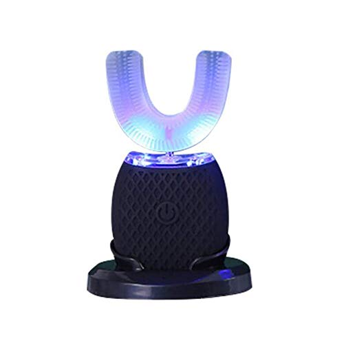 En forma de U inteligente cepillo de dientes eléctrico ultrasónico Lazy totalmente de silicona cepillo de dientes automático de carga USB dientes para blanquear los dientes,Negro