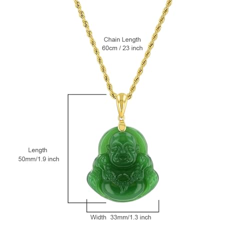 Real Laughing Buddha Green Jade Pendant Necklace Rope Chain Genuine Certified Grade A Jadeite Jade Hand Crafted, Stainless Steel Smiling Chubby Buddha Necklace, 14k Gold Buddhist necklace Medallion Rope Necklace3