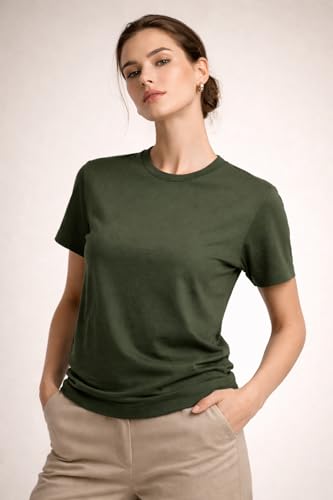 Image of Womens T Shirt Short Sleeve Crew Neck Casual Basic Shirt Soft Cotton Tee Relaxed Fit Lightweight Everyday Women Top Minimalist Style