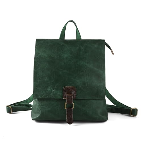 LIKEBAG Backpack Fashion Women Large Multipurpose Design Convertible Satchel Handbags Shoulder Bag Leather Travel Backpack (Green)