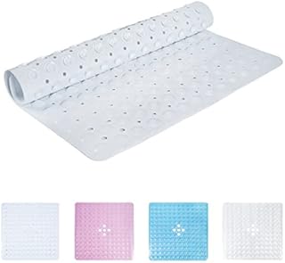 Square Bath Mat Non Slip White PVC | Anti Mould & Mildew Shower Mat | Strong Grip Suction Bath Mat for Bathtub & Shower Cubicle | Easy Drain & Machine Washable (Square 53cm x 53cm, White)