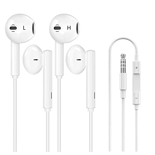Dapolp 2 Pack Headphones Wired, Half in-Ear Wired Earbuds, Bass Stereo, Built-in Call Control Button Earphones, Compatible with MP3, iPhone 6, 6S, iPod, Android, 3.5mm Plug Audio Devices