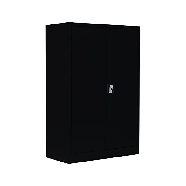 Flügeltürenschrank komplett montiert schwarz 120x92x42cm Metallschrank abschließbar Lagerschrank Aktenschrank 2…