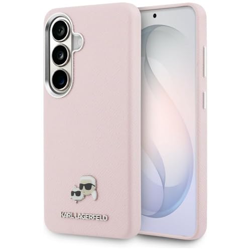 CG MOBILE Karl Lagerfeld Saffiano KC Coque de protection en métal compatible avec MagSafe pour Samsung Galaxy S26 (rose)