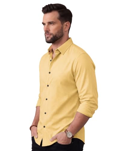 Image of NexaFlair Men's Regular Fit Solid Pattern Laffer Cotton Shirt with Long Sleeve Collared Neck Standard Length and Button Down Closure Type | Mens Casual Shirts | Man's Formal Shirts