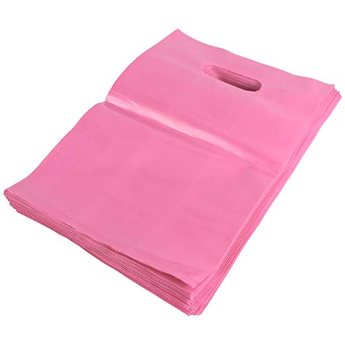 ULTECHNOVO 100 Bolsas de Plástico para Mercancía Bolsas de Compras Al por Menor con Asa Troquelada Regalo de Navidad Bolsas de Golosinas para Clientes Domésticos Suministros para Fiestas de Cover