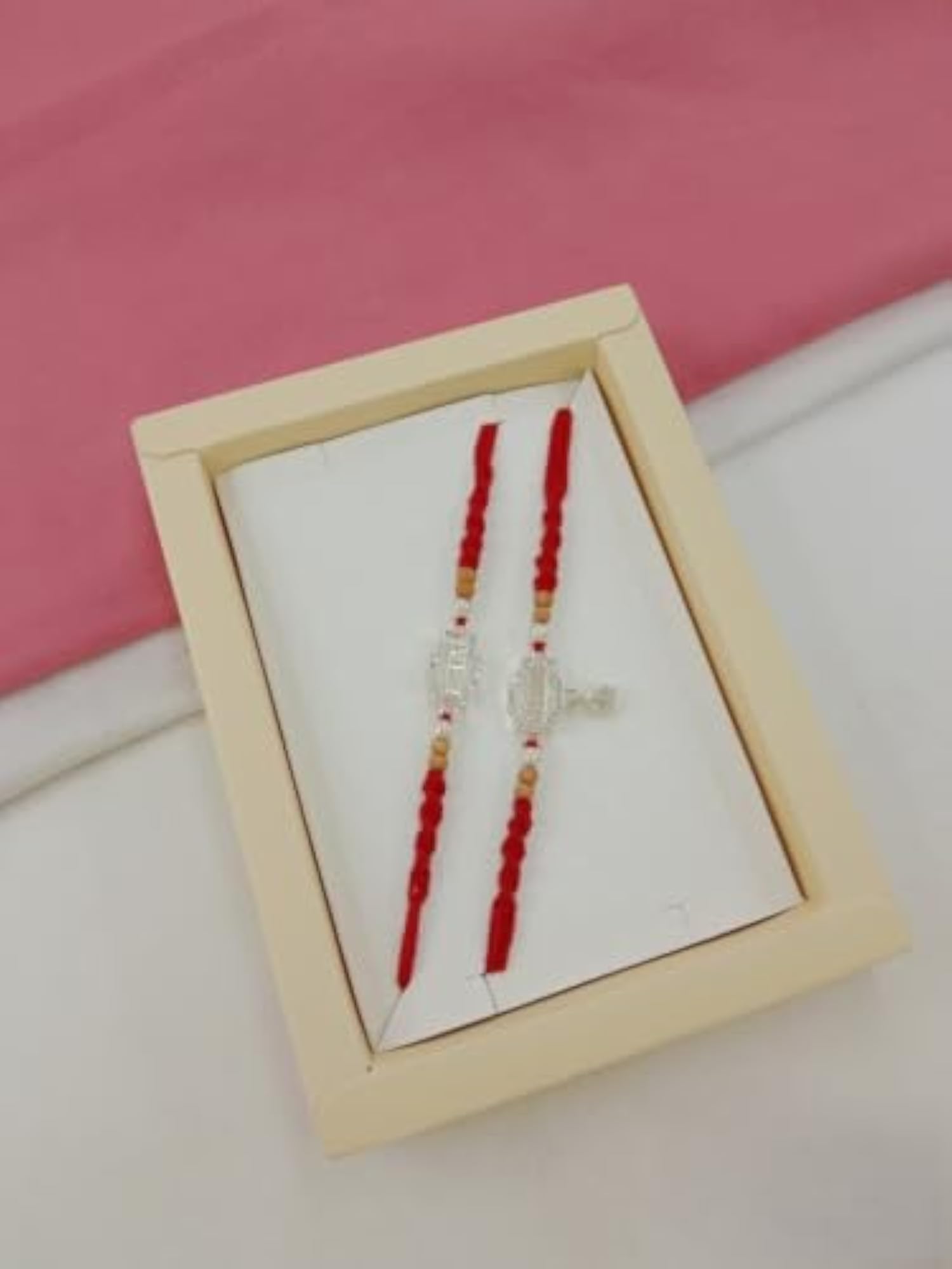 Elegant Bhai Bhabhi Rakhi Set with Handmade Thread