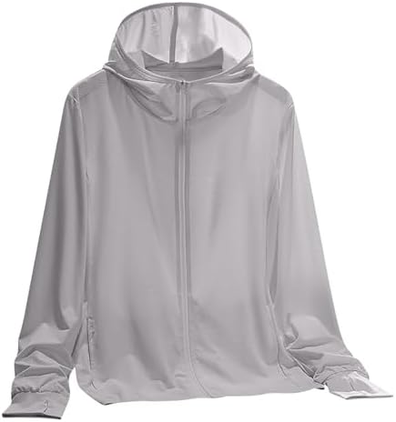 Women's Lightweight Breathable Sun Jackets Long Sleeve Full Zip UPF 50+ Athletic Hoodie Jacket with Thumb Holes(Gray,XX-Large)
