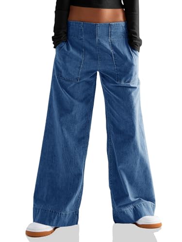 Image of Cicy Bell Womens Wide Legs Baggy Jeans Elastic High Waisted Casual Loose Boyfriend Denim Pants with Pockets