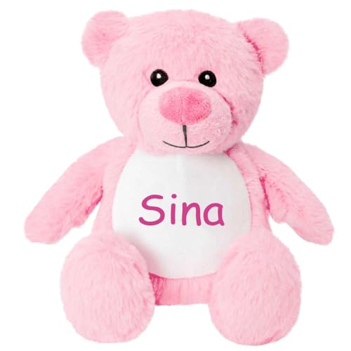 Elefantasie Kleines Stofftier PERSONALISIERT Teddybär mit Name Bedruckt Kuscheltier Plüschtier 25cm Bär pink